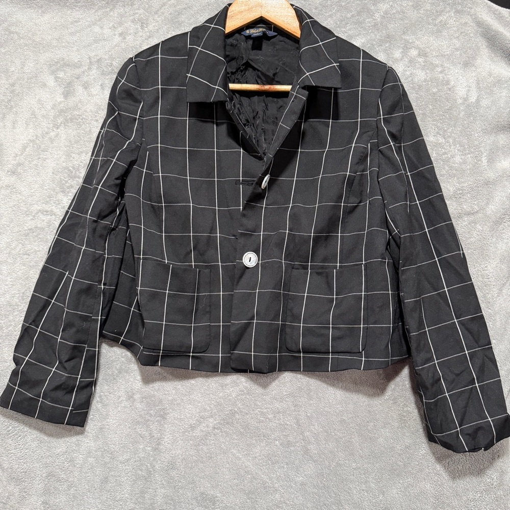 Brooks Brothers Black Windowpane Cropped Blazer women’s size 8
